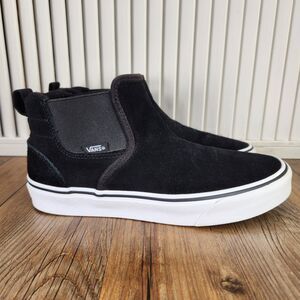 Vans Asher Mid Womens Sz 8 Black Suede Pull On Chelsea Ankle Sneaker Boots Shoes